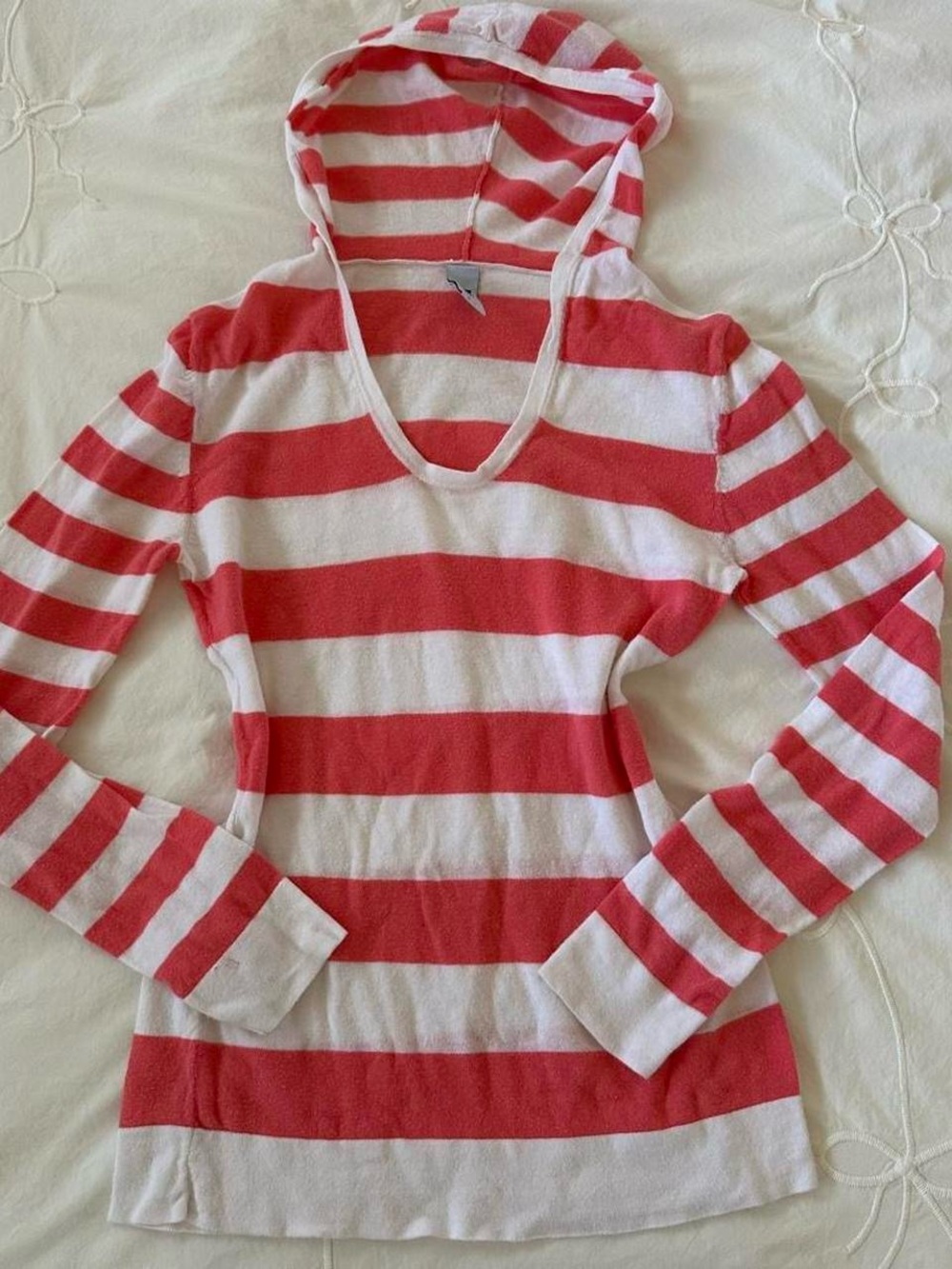 Striped Coral & White Hooded Sweater